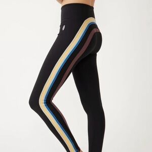 FP Movement Run Racer Leggings NWOT size Small in Black Combo Ankle Zip Stripe